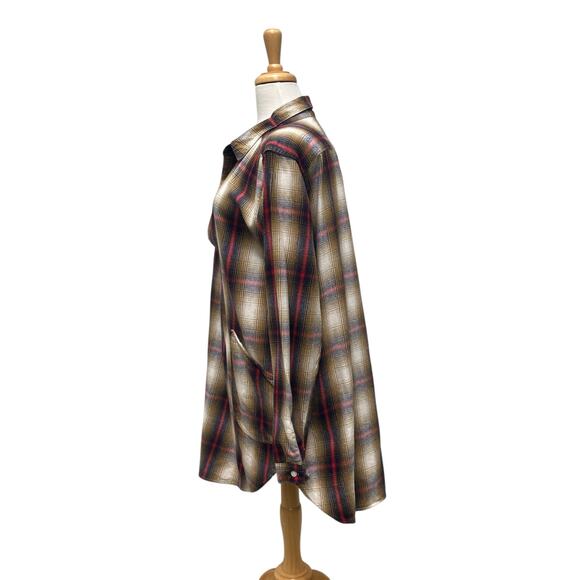CP Shades Teton Tunic Shirt Sz S Brown Red Plaid Cotton Oversized Lagenlook - Picture 4 of 12